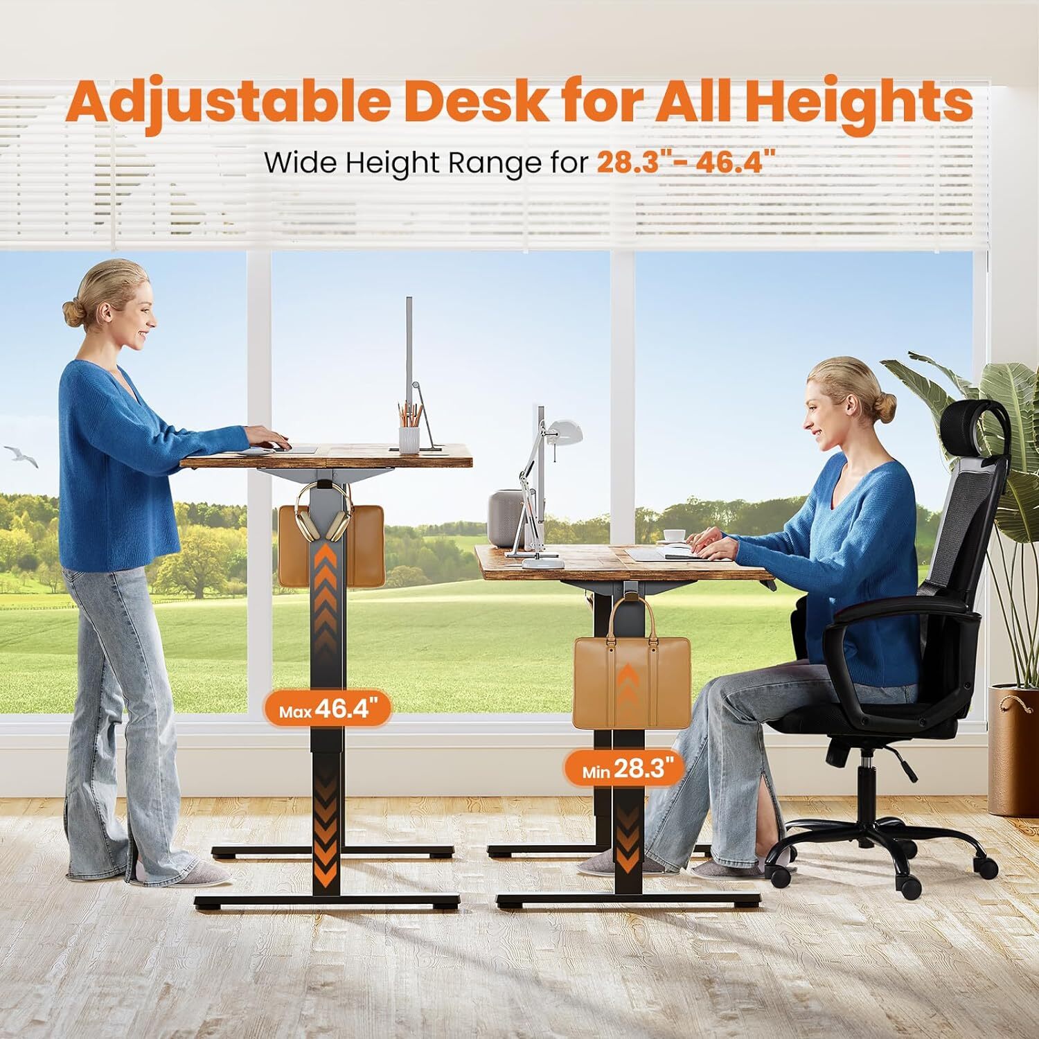 40" Brown Electric Height Adjustable Desk Home Office Standing Computer Table gallery