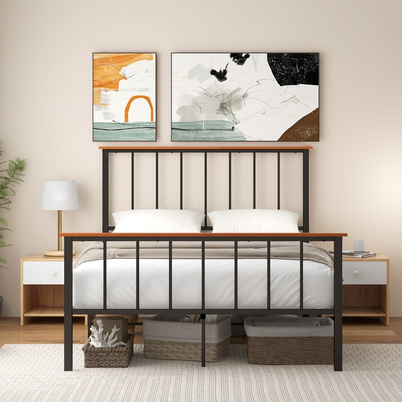 Full Size Metal Platform Bed Frame Mattress Foundation with Headboard Industrial gallery