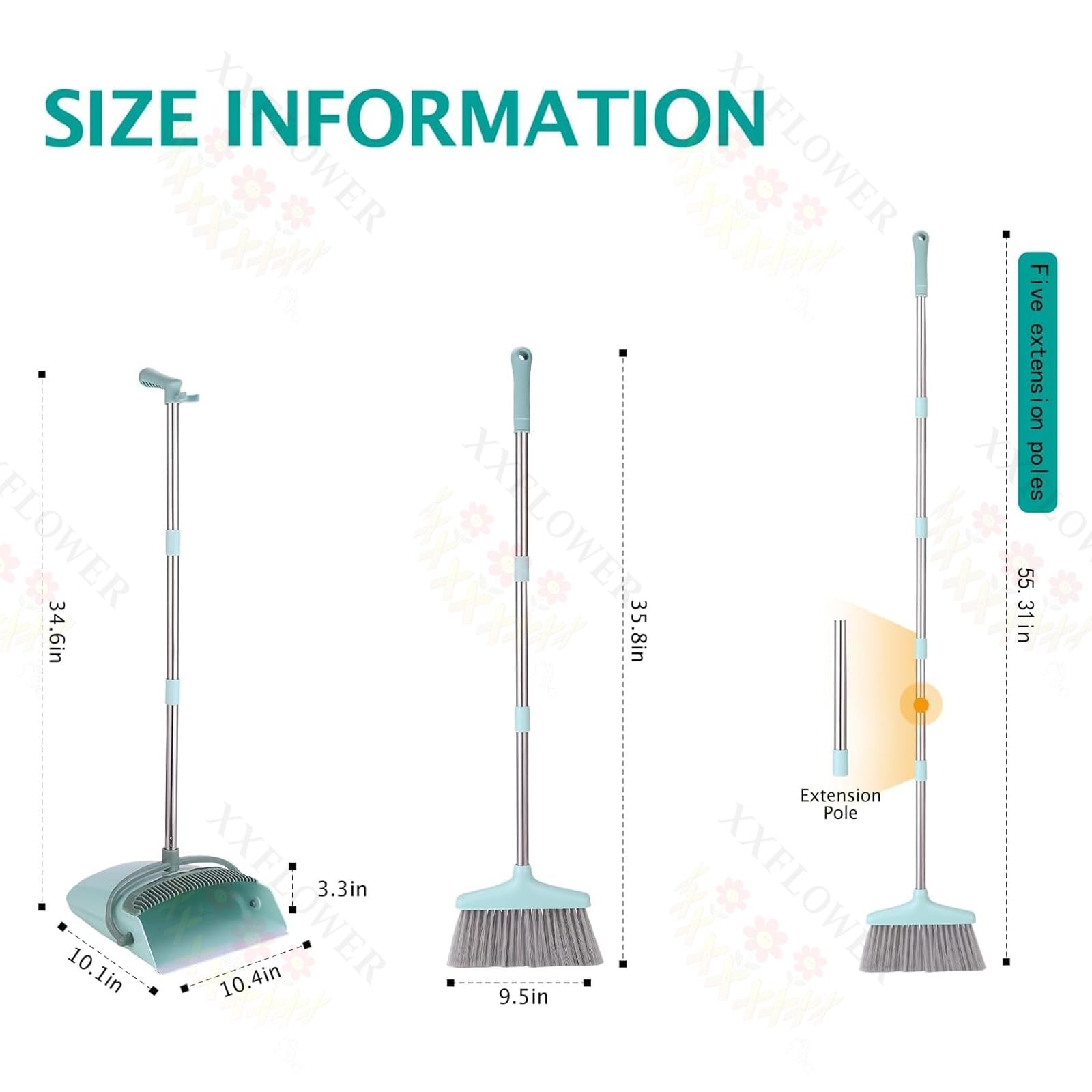 Broom and Dustpan Set with Cleaning Teeth, 55" Long Handle Indoor Sweeping Co... gallery
