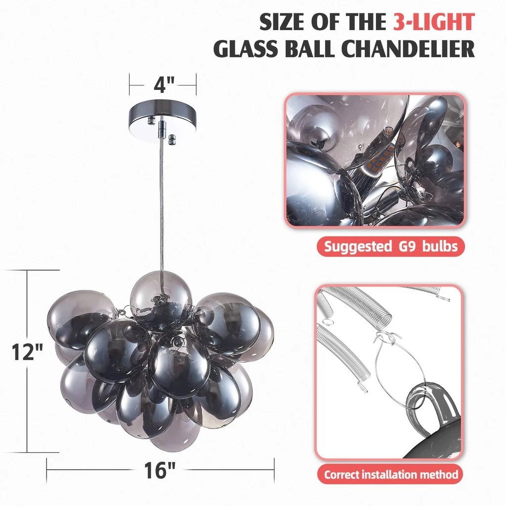 Bubbles Chandelier Electroplating Grey/Black Blown Glass Balls Light Fixture gallery