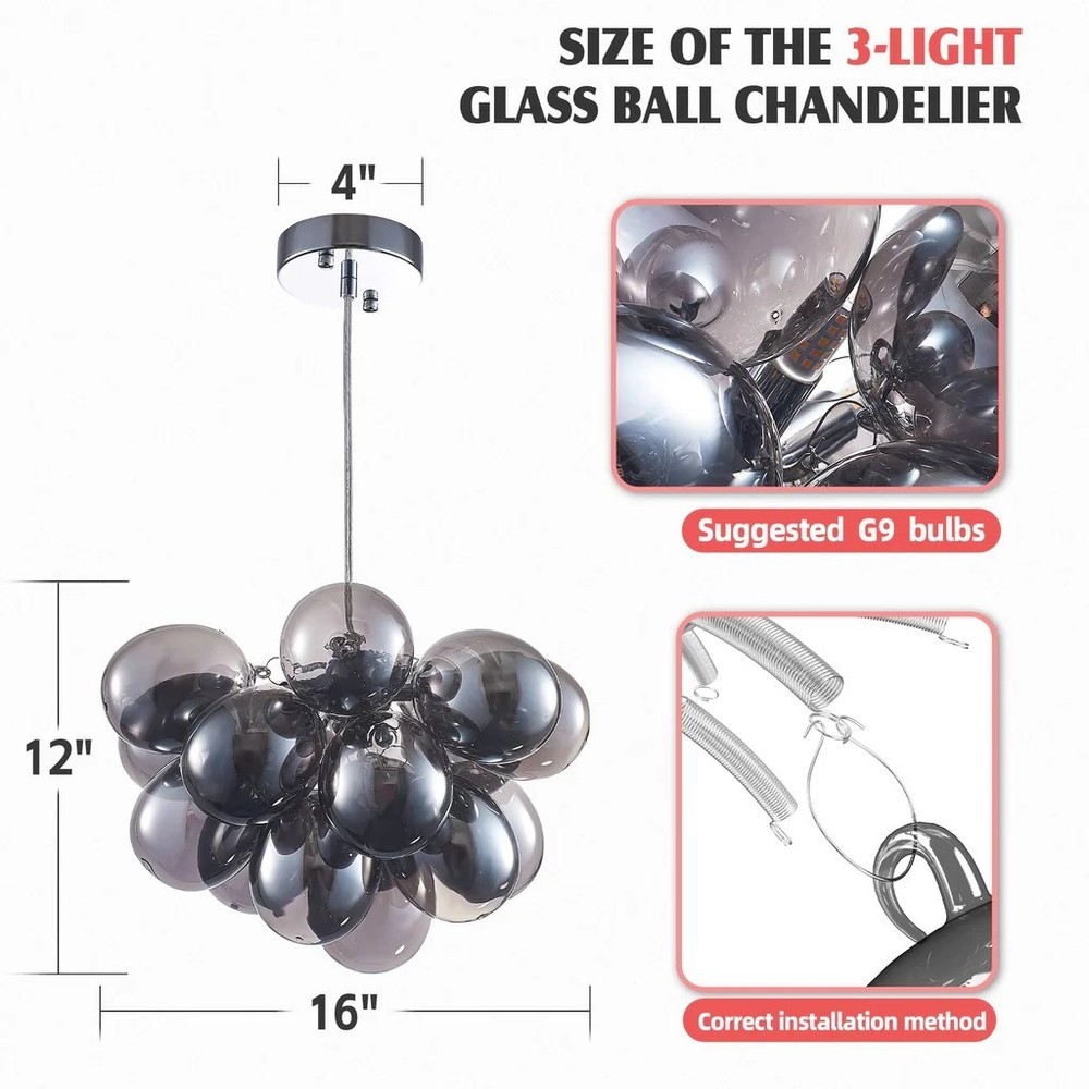 Bubbles Chandelier Electroplating Grey/Black Blown Glass Balls Light Fixture