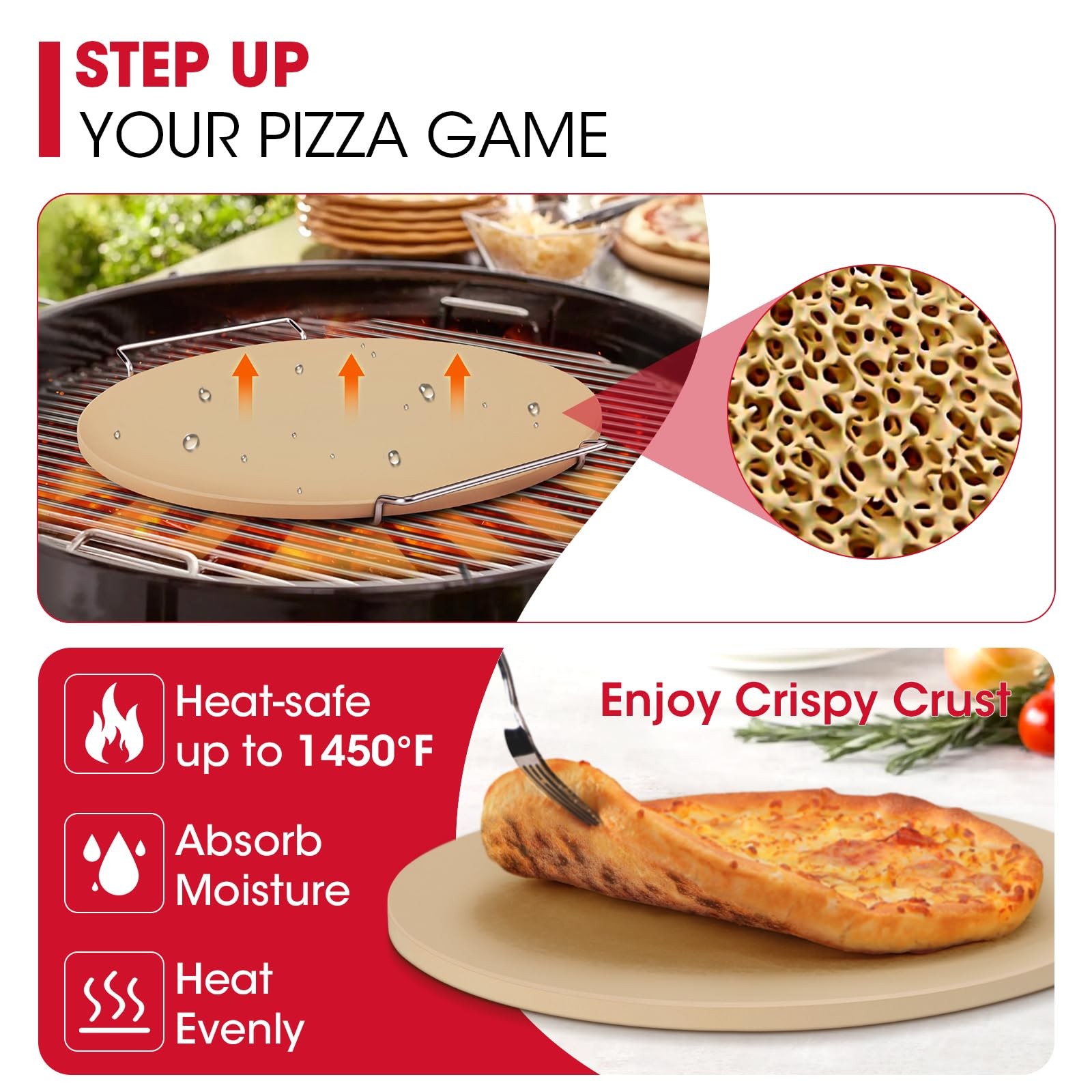 12 Inch Round Pizza Stone for Oven and Grill, Cordierite Bread Baking Stone, ... gallery