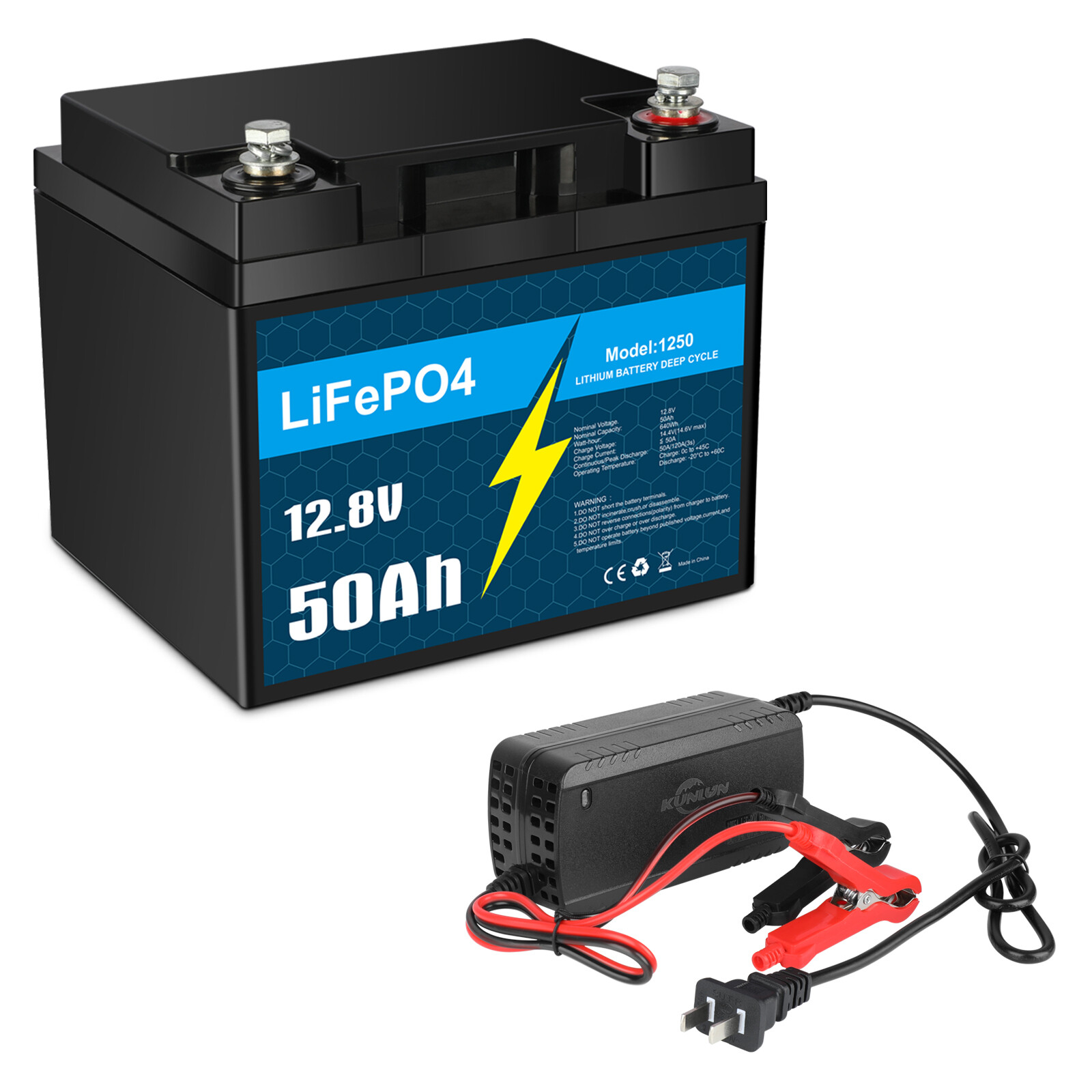 12V 50Ah LiFePO4 Lithium Battery with 5A Charger, Deep Cycle, for Trolling Motor gallery