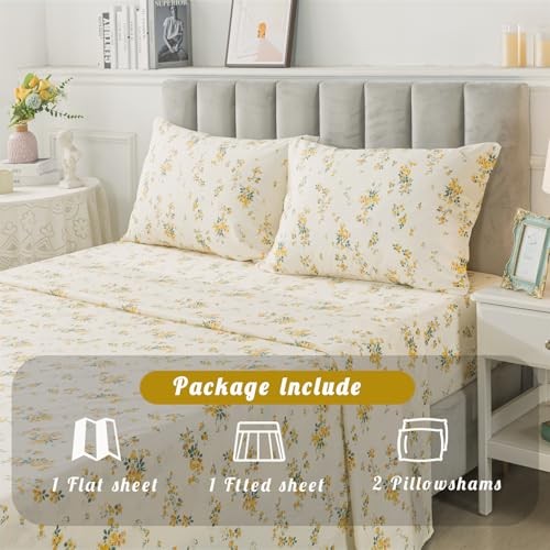 100% Cotton Percale Sheets for Size Bed - 14 Inches Deep King Yellow Floral gallery
