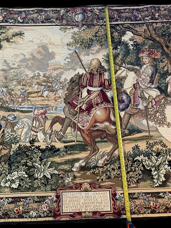 Large Vintage Needlework Wall Hanging Tapestry 52in × 77in. ‘Battle Of Bruges’ gallery