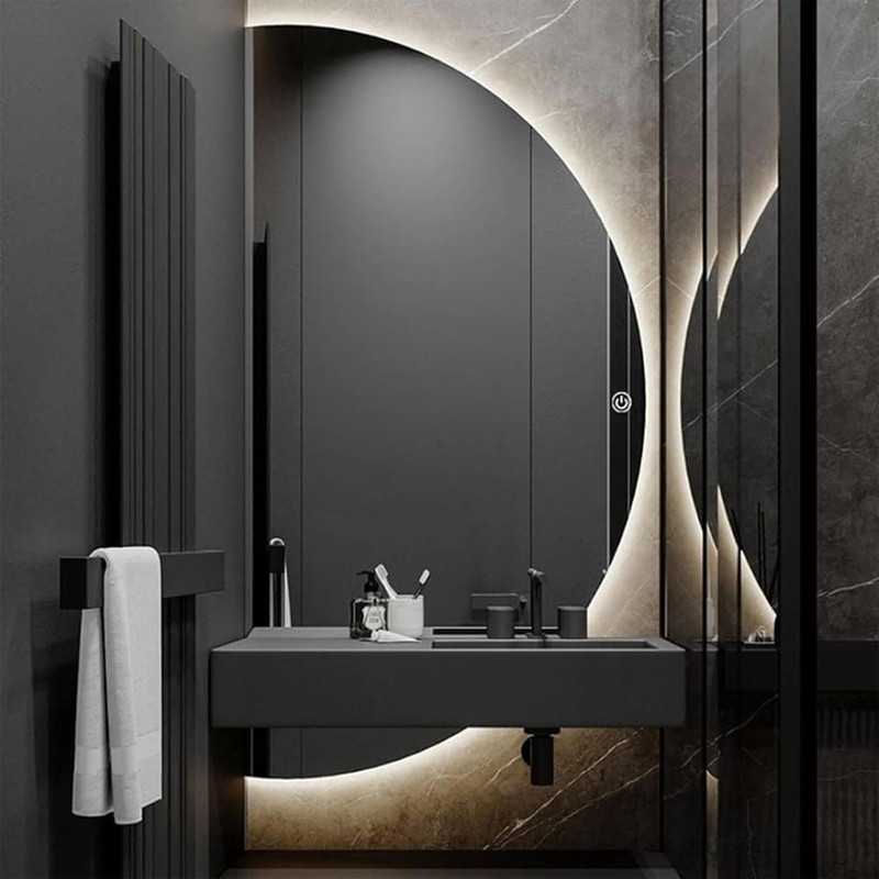 Dimmable Half Moon Bathroom Mirror with Anti-Fog & Touch Switch, 24x47in gallery