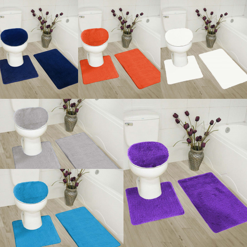 3-Piece Solid Bathroom Bath Mat Contour Rug Set with Toilet Lid Cover #6 Mixture gallery