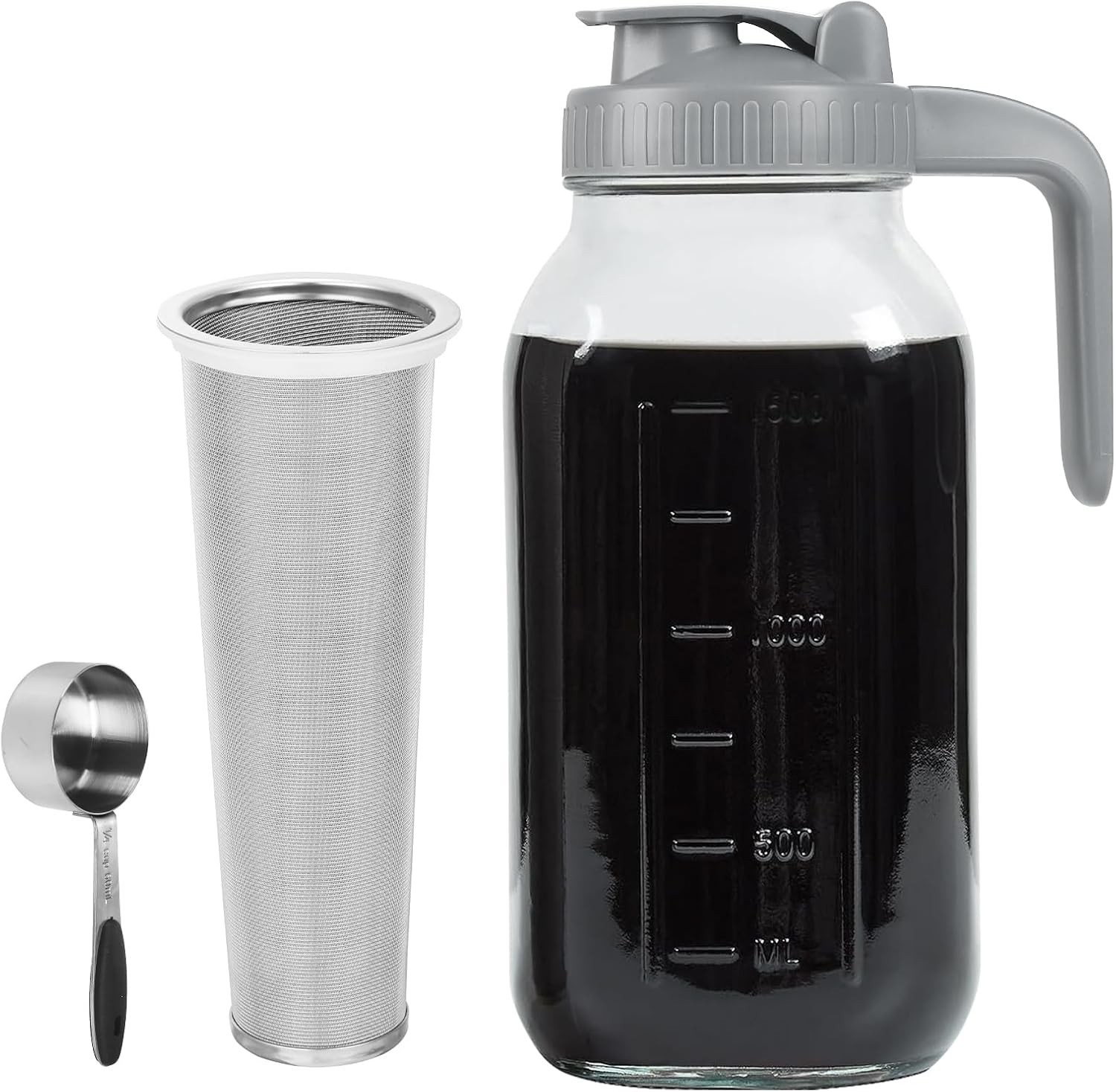 Cold Brew Coffee Maker Pitcher, 64 OZ Heavy Duty Glass Wide Mouth Mason Jar P... gallery