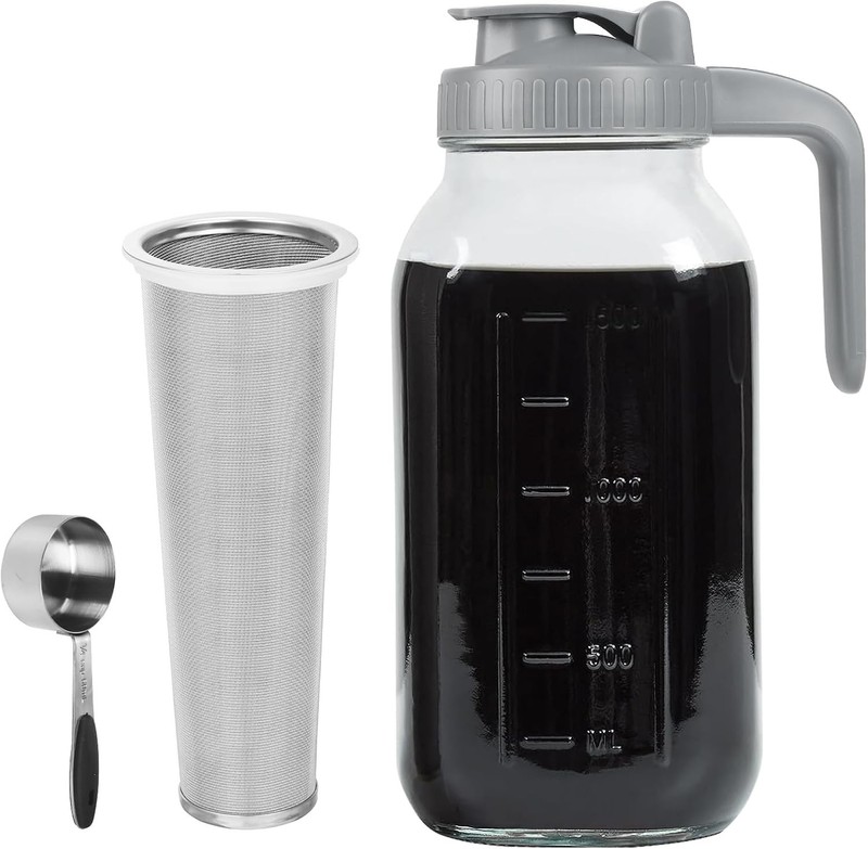 Cold Brew Coffee Maker Pitcher, 64 OZ Heavy Duty Glass Wide Mouth Mason Jar P... gallery