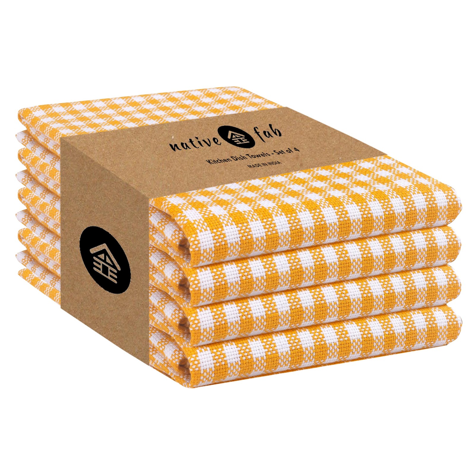 Native Fab 4 Pack Yellow Gingham Cotton Dish Towels 16"x26" Absorbent Kitche... gallery