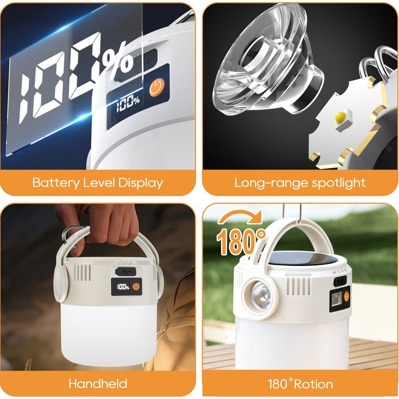 Solar Powered Camping Lantern USB Rechargeable - Digital Battery Level Indicator gallery