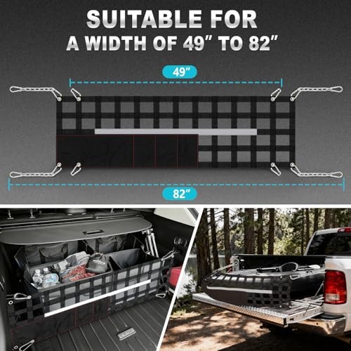 Upgraded 60" W X 18" T Tailgate Net for Pickup Truck Bed Storage with 4 Bags, gallery