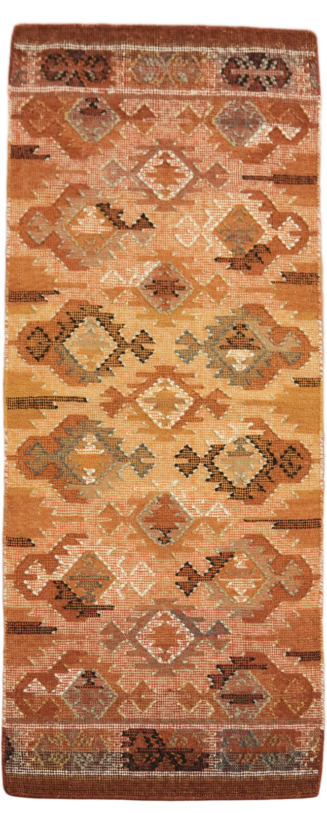Geometric Flat-Weave 8ft Runner Rug in Sunset and Terracotta Shades gallery