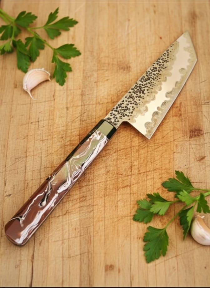 Handmade Hammered High Carbon Steel Kiritsuke Chef Knife Japanese Bunka Wood Say gallery