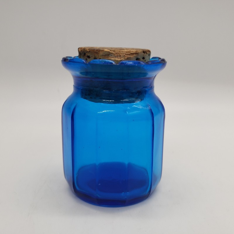 Dodecagon Corked Glass Bottle Jar Cobalt Blue Clear Glass 3.25" T gallery