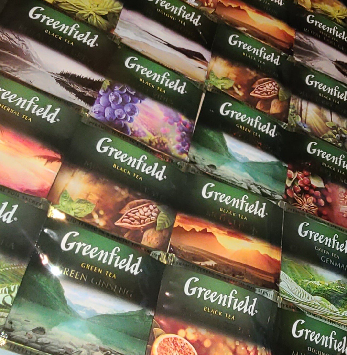 GREENFIELD 24 PYRAMIDS TEA BAG IN a SPECIAL FOIL SACHET SAMPLE PACK 12 FLAVORS gallery