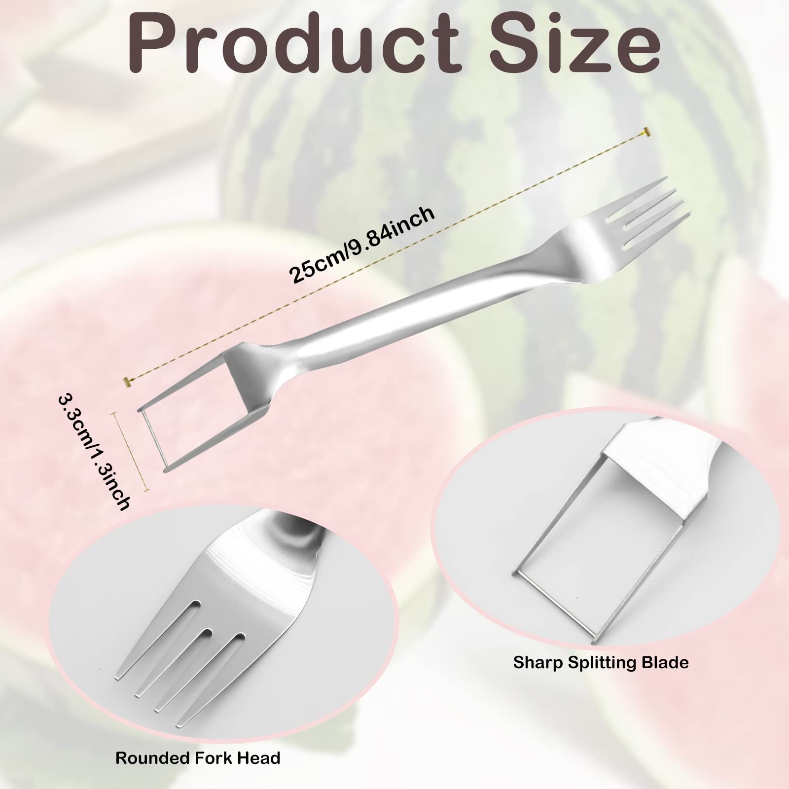 2 Pack 2-In-1 Stainless Steel Watermelon Cutter and Fork Portable Kitchen Gadget gallery