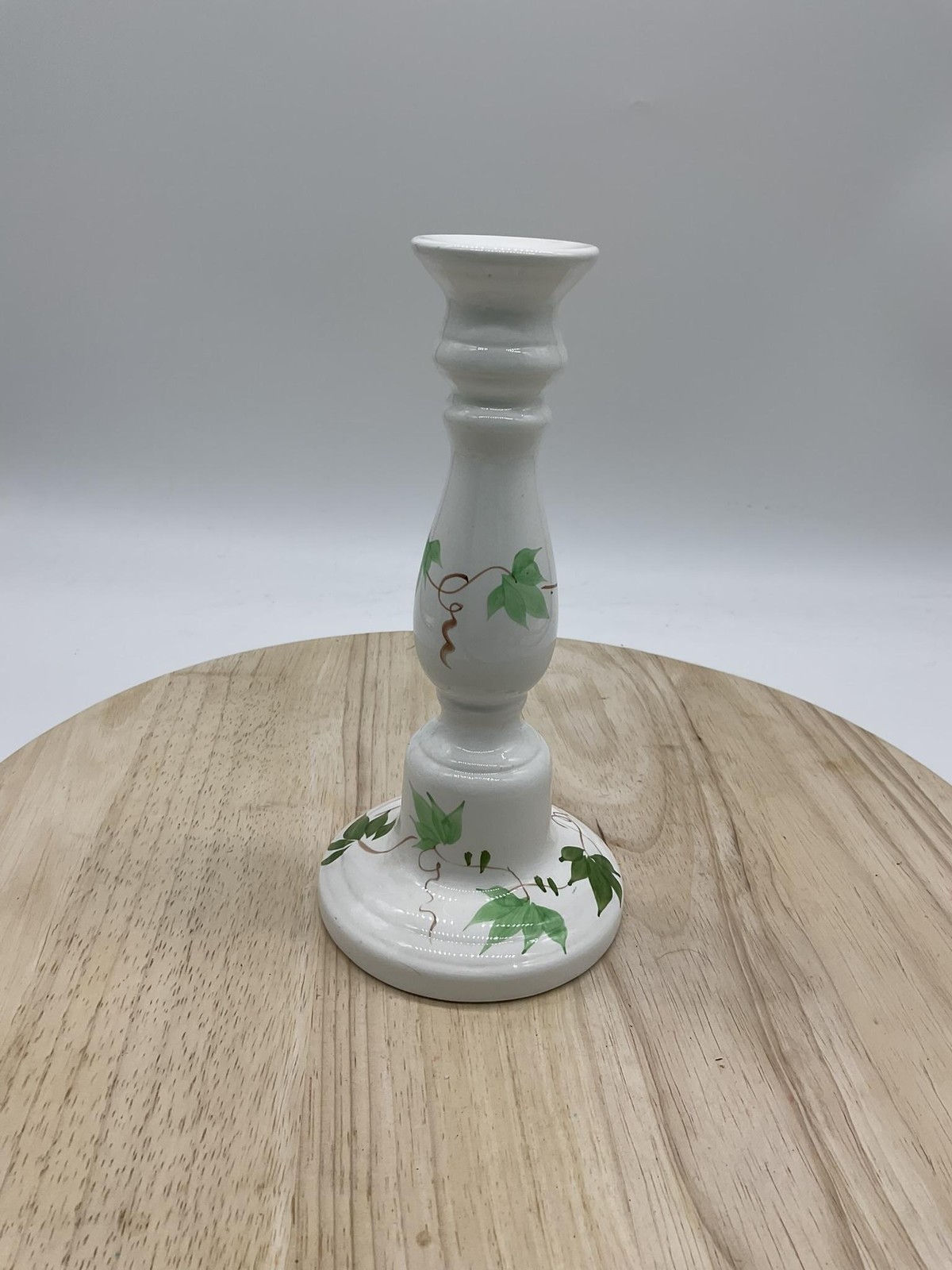 Hand Painted Ceramic Candlestick Holder Ivy Vine Green White Candle Holder gallery