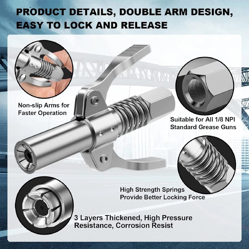 3Pcs 10000PSI Grease Gun Coupler Quick Release Lock Oil Injection Nozzle gallery
