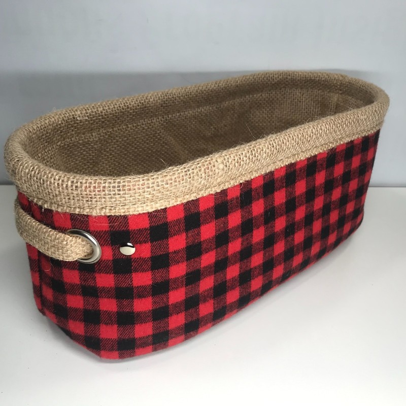 Red Buffalo Plaid & Burlap Storage Basket - Rustic Home Decor Organizer gallery