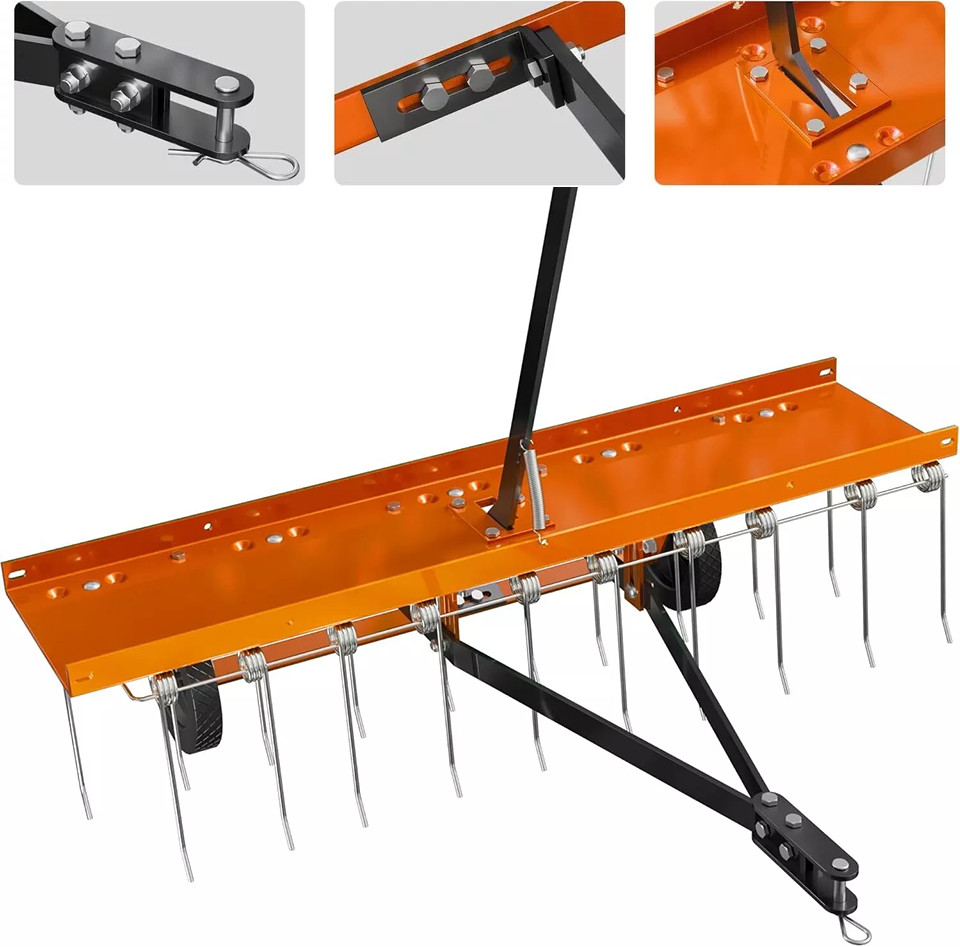 40" Lawn Sweeper Landscape Tractor Rake Tine Tow Dethatcher Pull Behind Mower gallery