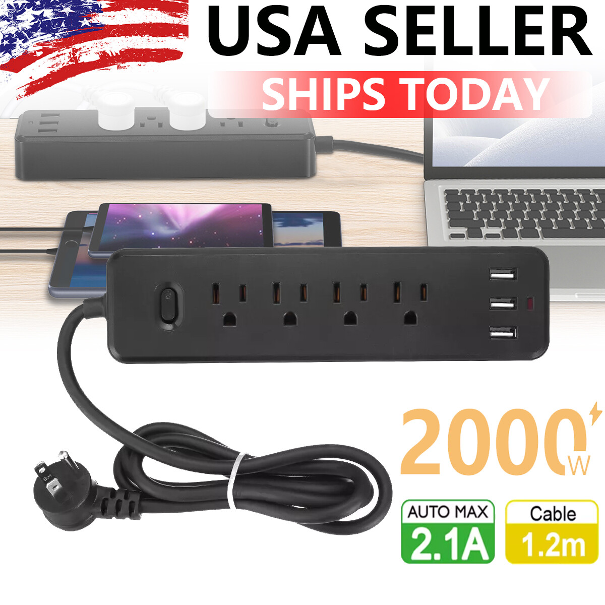 Wall Mountable USB Surge Protector Power Strip with 3 USB Ports & 4 Outlet Plugs gallery