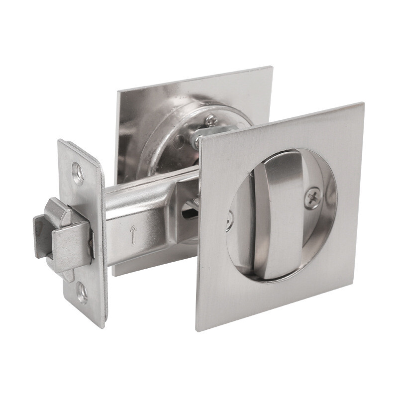 Pocket Door Lock with Key, Square Sliding Barn Door Lock Latch Recessed Silvery gallery