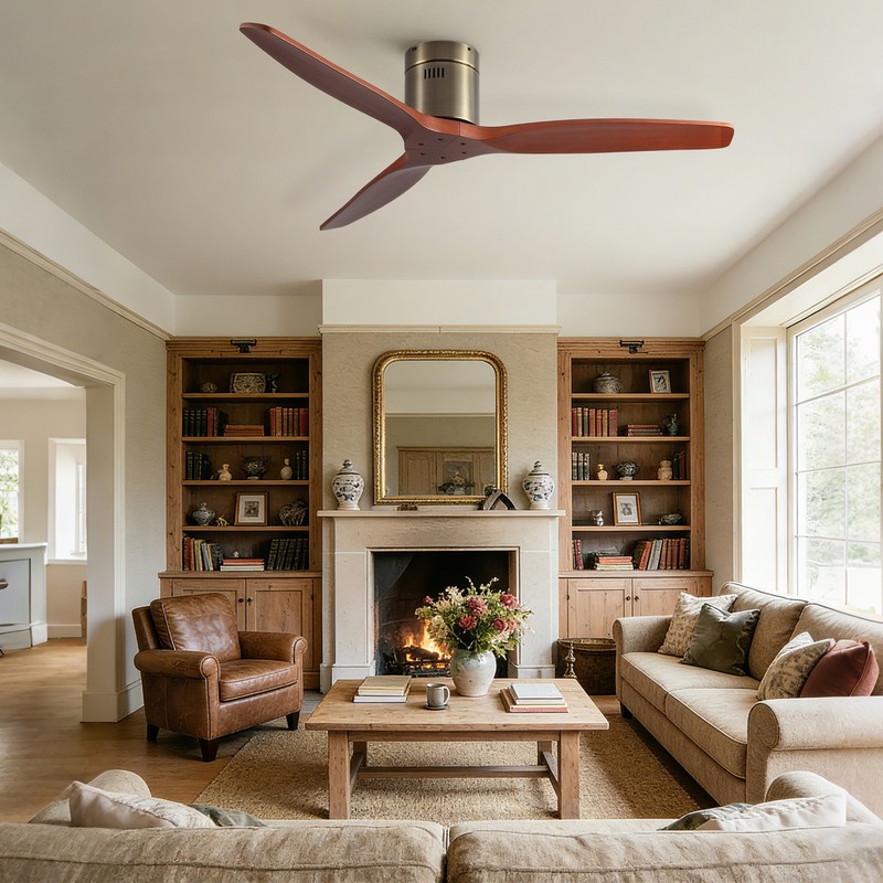 52" Solid Wood Flush Mount Ceiling Fan, Bronze, Reversible DC Motor gallery