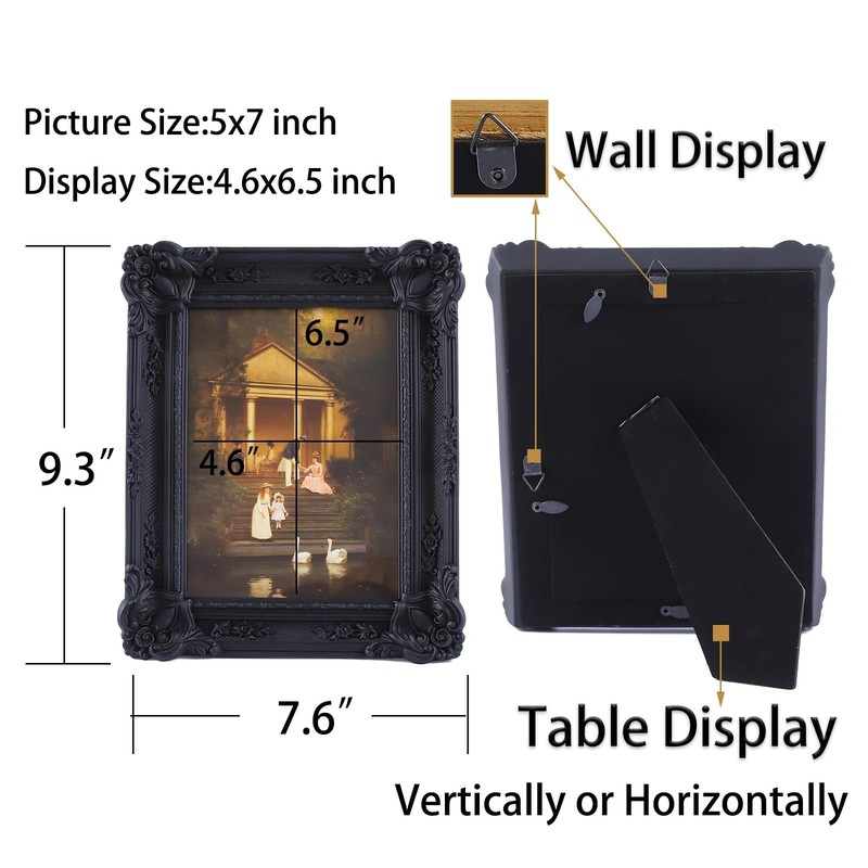 Vintage Picture Frames 5x7 Black Gothic Picture Frames for Tabletop and Wall ... gallery