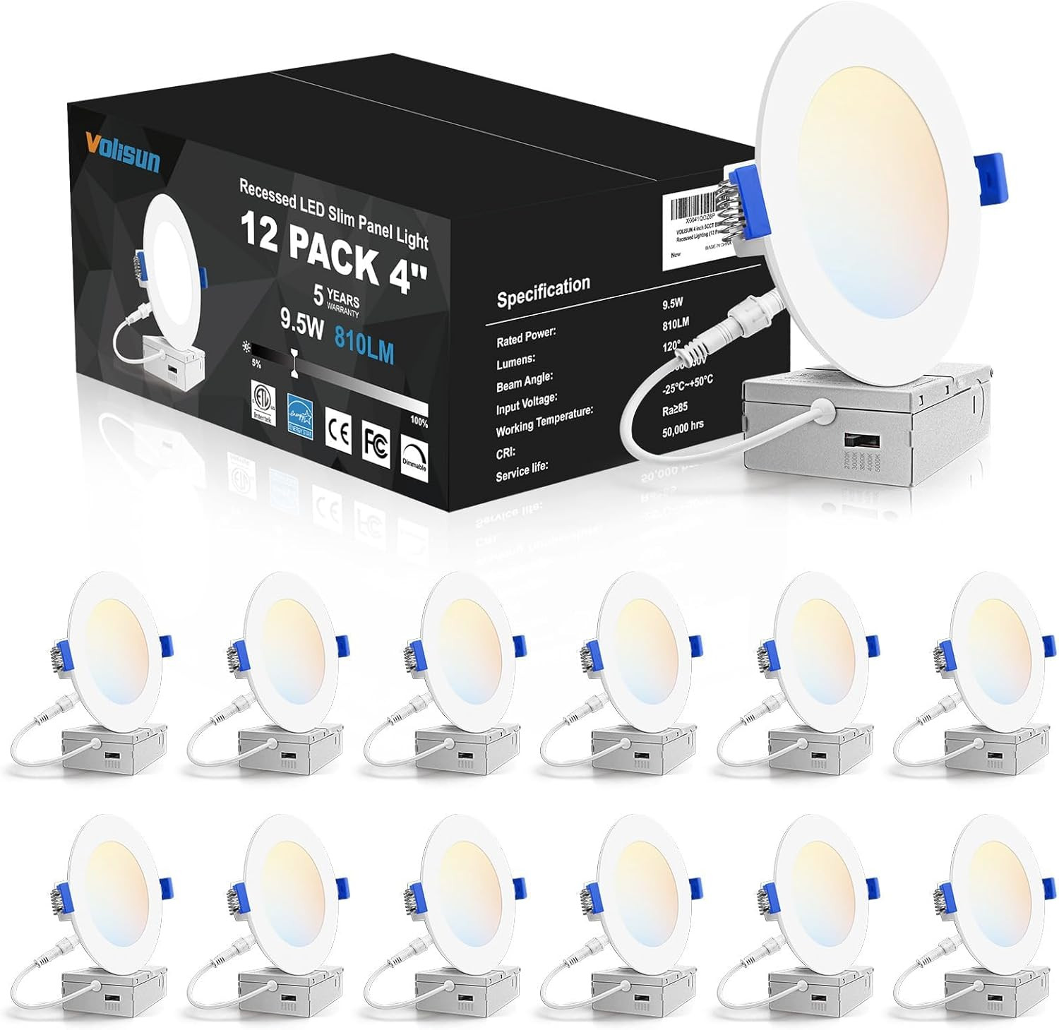 12 Pack 4" Dimmable LED Recessed Lights, 5CCT, 810LM, ETL Certified gallery