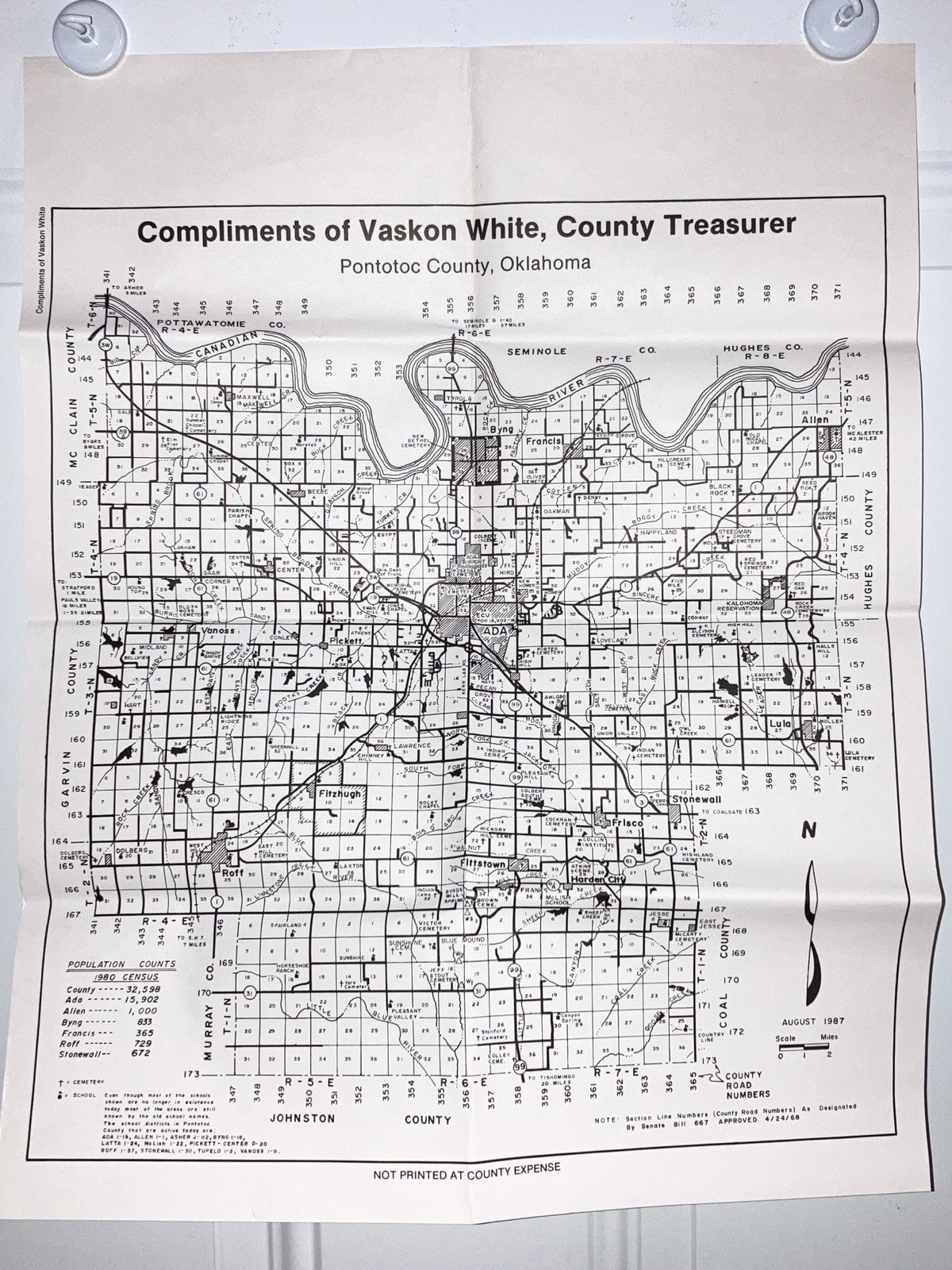 County Treasurer Map Census Highway Mileage Pontotoc County OK 15.5"x20" 87 gallery