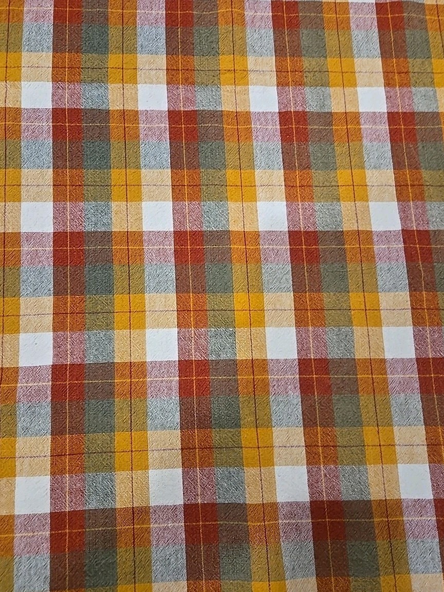 VTG Madras Fall Plaid Tablecloth Rust Brown Gold Cotton 94x56" EUC gallery