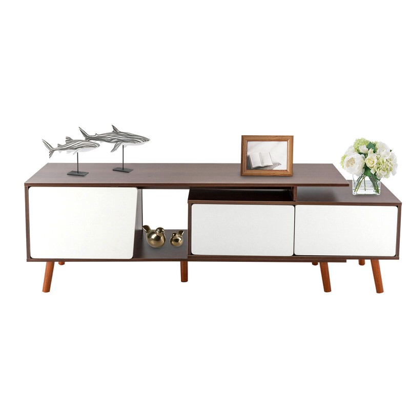 Large-capacity TV Stand Adjustable Shelves With 3 Compartments White, Walnut gallery