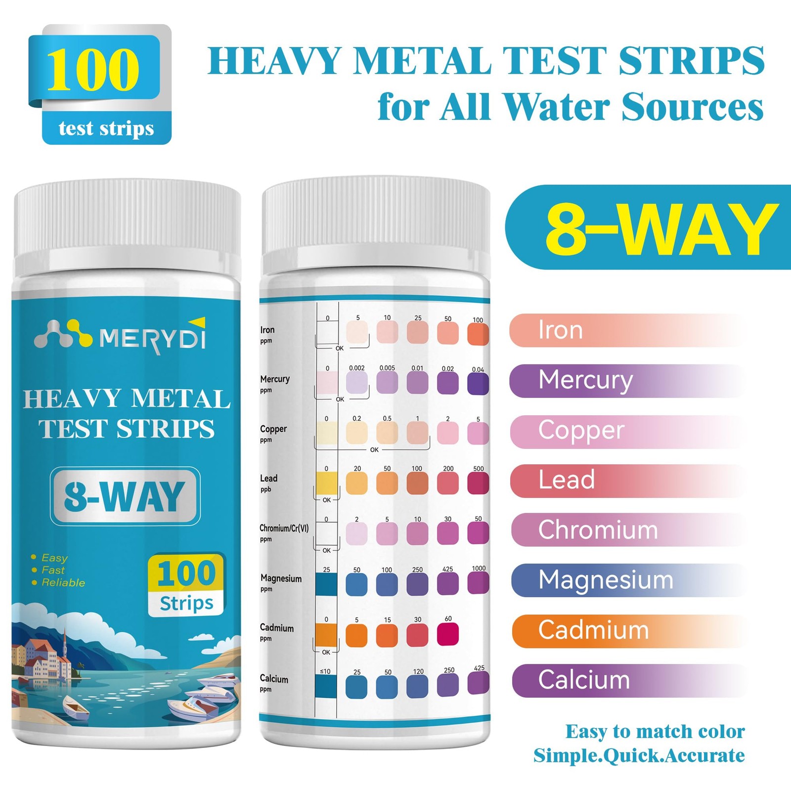 Heavy Metals Water Test Strips (8 Tests) - 100ct Home Testing Kit for... gallery