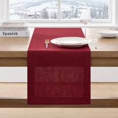 Linen Textured Border Table Runner, 14 x 48 Inch Farmhouse 14×48 Inch Red