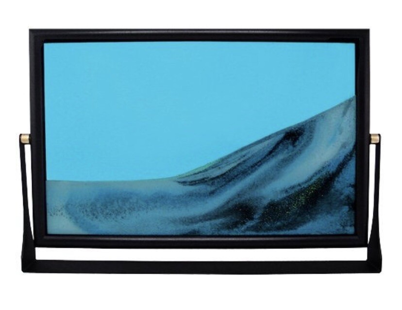 Dynamic 3D Flowing Blue Glow in Dark Sand Picture Black metal Swivel frame 8x12” gallery