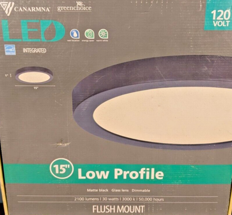 CANARM 15" LOW PROFILE LED FLUSH MOUNT LIGHT FIXTURE MATTE BLACK 3000K SM15DL-BK gallery