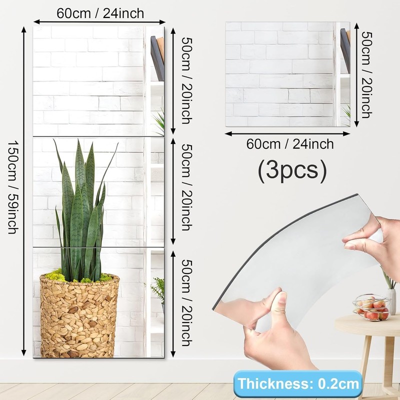 Stylish 3 Pack Acrylic Mirror Sheets - 20x24 Inch for Reflective Home Design gallery