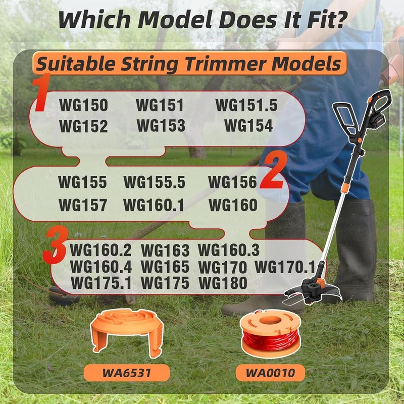 Replacement Trimmer Spools Compatible with Worx Weed Eater, 6 Spools+1 Cap gallery
