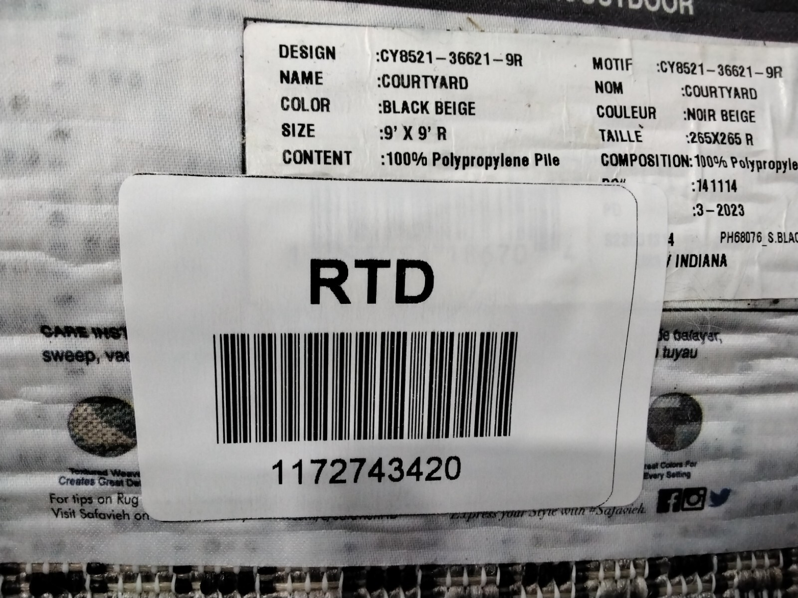 BLACK / BEIGE 9' X 9' Pressed Pile Rug, Reduced Price 1172743420 CY8521-36621-9R gallery