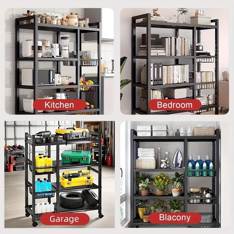 4-Tier Rolling Storage Rack with Baskets, Metal Utility Shelf on Wheels, Kitchen gallery