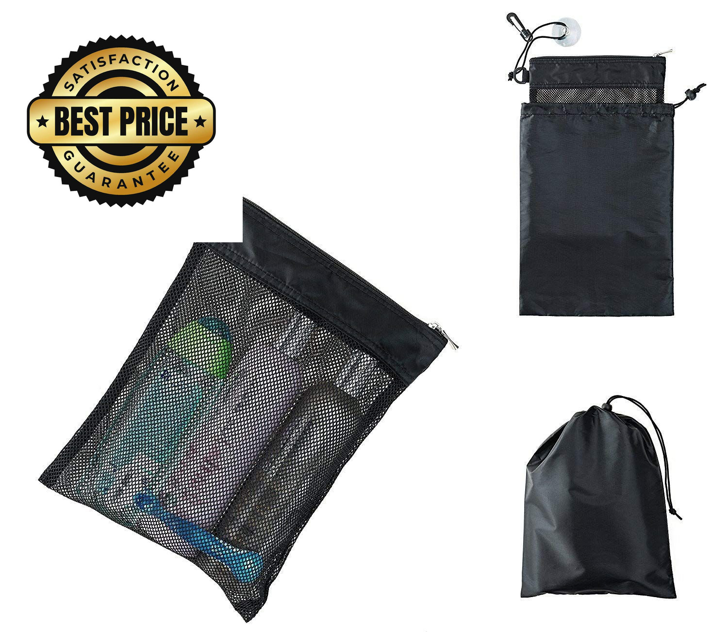 Shower Bag Tote, Mesh Caddy Toiletry Organizer 12”L x 9”W, Compact and Black gallery