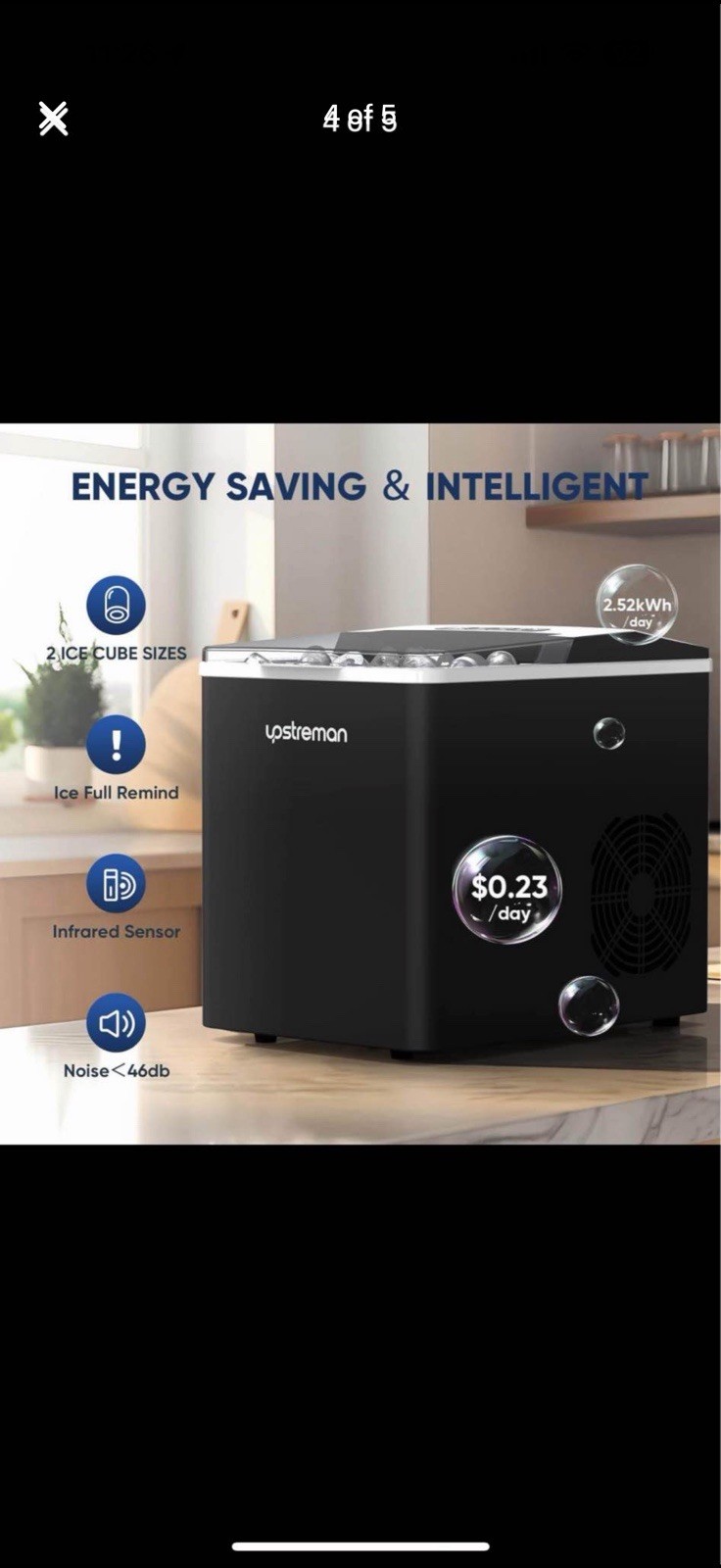 Upstreman Y90 Pro Countertop Ice Maker with Self-Cleaning, 26lbs in 24Hrs gallery