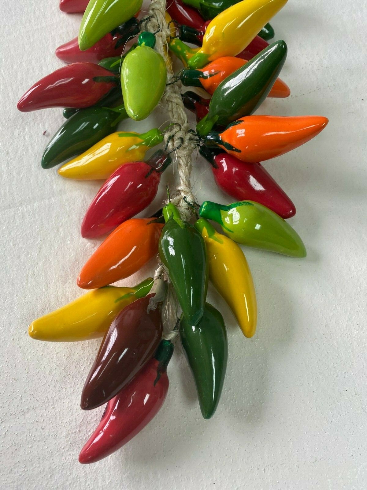 CERAMIC JALAPENO CHILI PEPPER RISTRA , MEXICO , HANGING DECOR , MULTICOLOR gallery