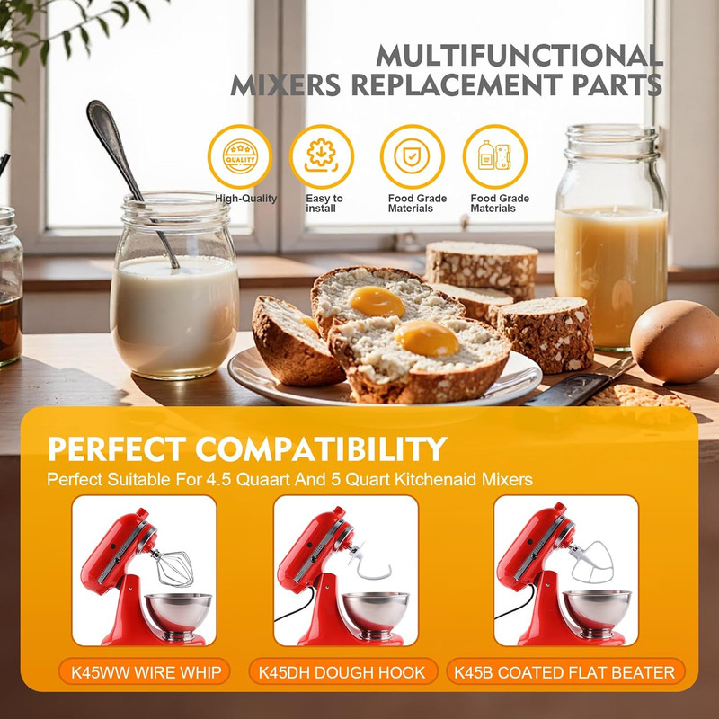 3-Piece Kit Attachments for Kitchenaid Tilt-Head Stand Mixer, Accessories Stainl gallery