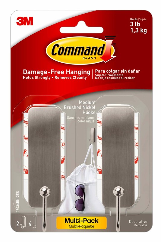 Command Medium Brushed Nickel Wall Hooks, 2 Coat Hooks and 4 Command Strips, gallery