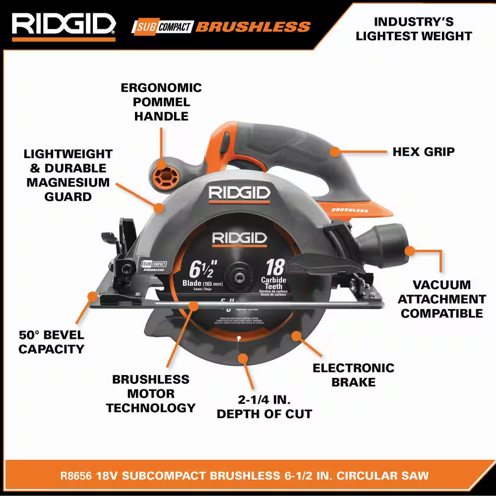 Ridgid 18V SubCompact Brushless Cordless 6-1/2 in. Circular Saw (Tool Only) gallery