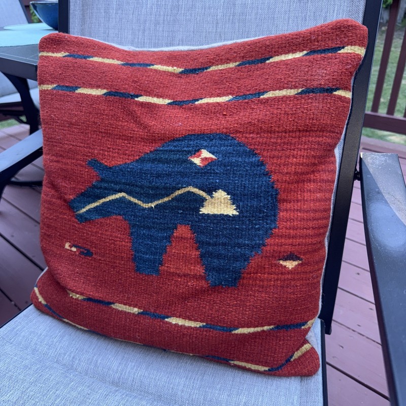 Native American Decorative Pillow Case Bear with Heartline Symbol Navajo Vintage gallery