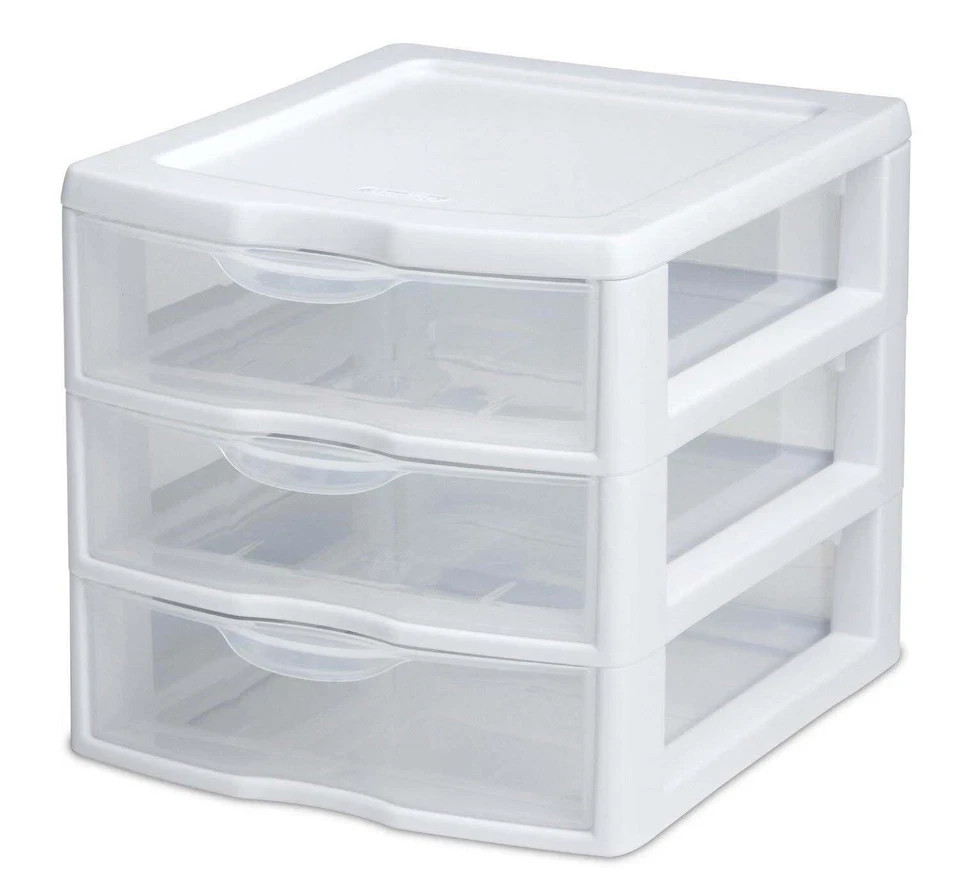 (2 pack) Small 3 Drawer Desktop Unit, Plastic, White！ gallery