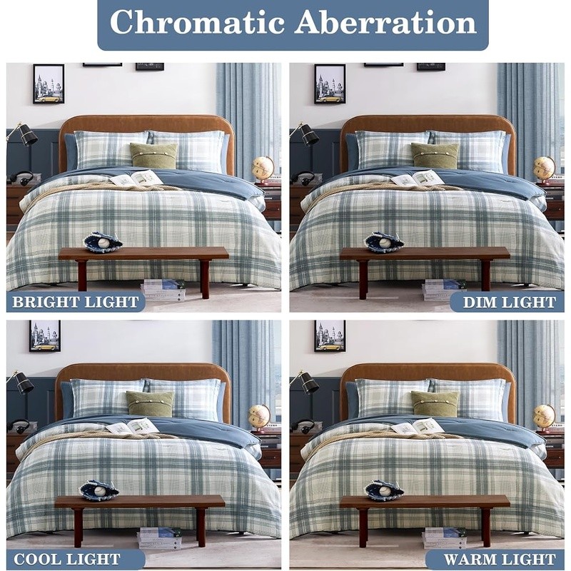 Full Size Blue Grey Comforter Set Modern Farmhouse Machine Washable Tumble Dry gallery